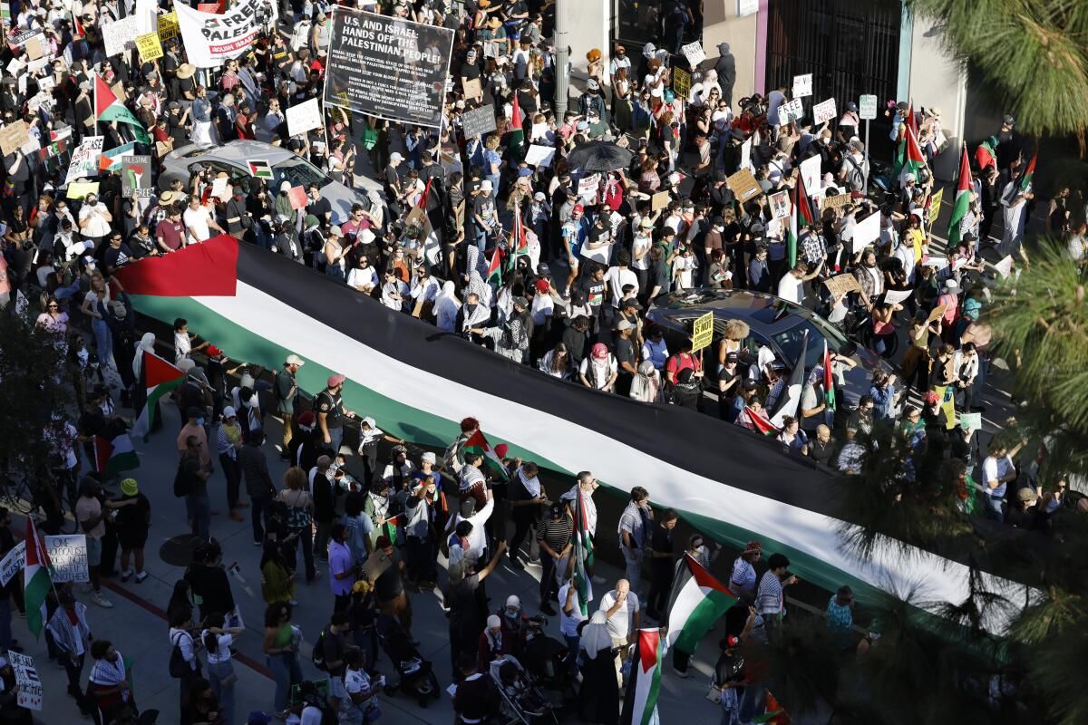 Thousands Rally in Downtown LA for Gaza Ceasefire